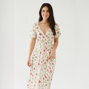 Floral V Neck Sundress Pink and Red